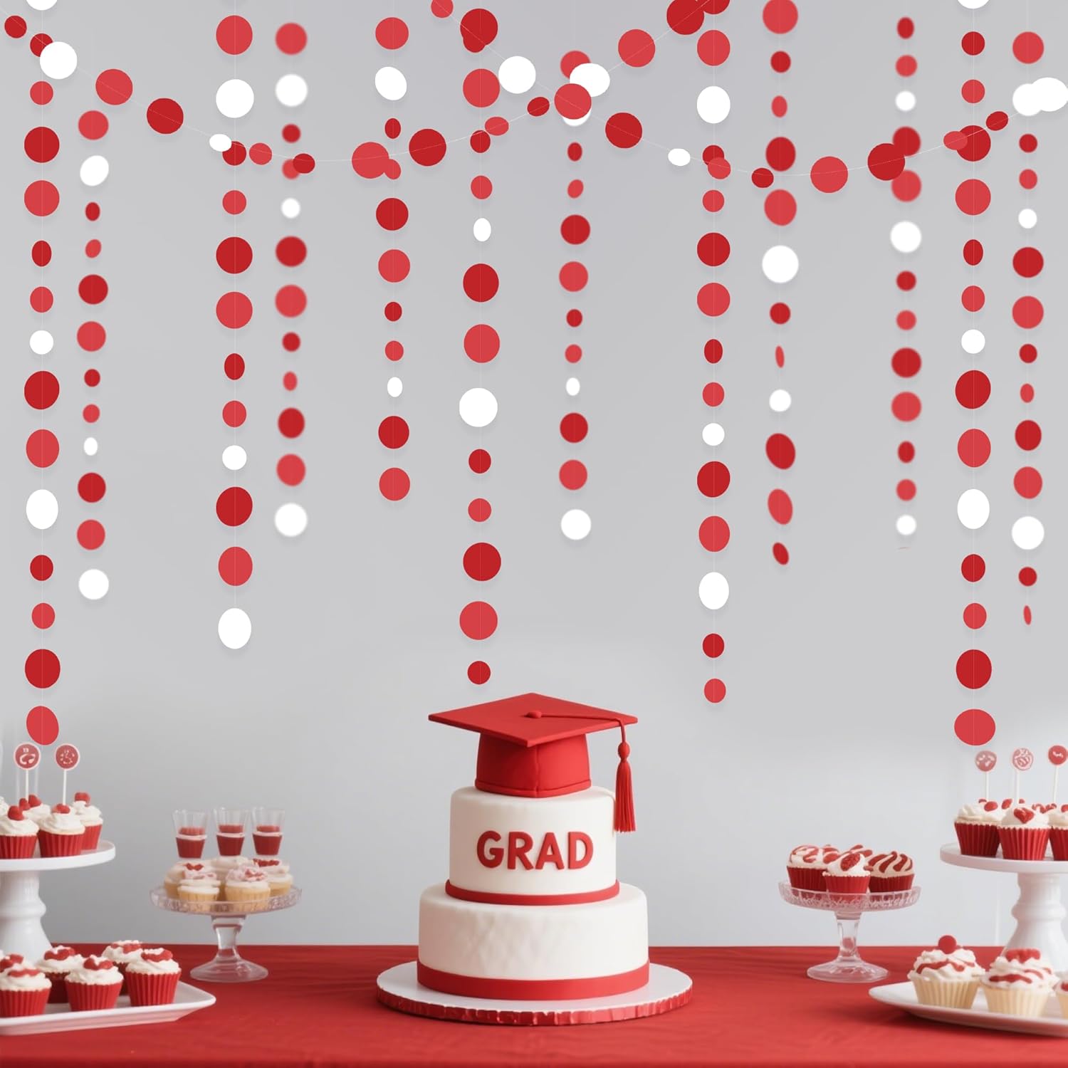46 Ft Red and White Polka Dot Garland for Parties