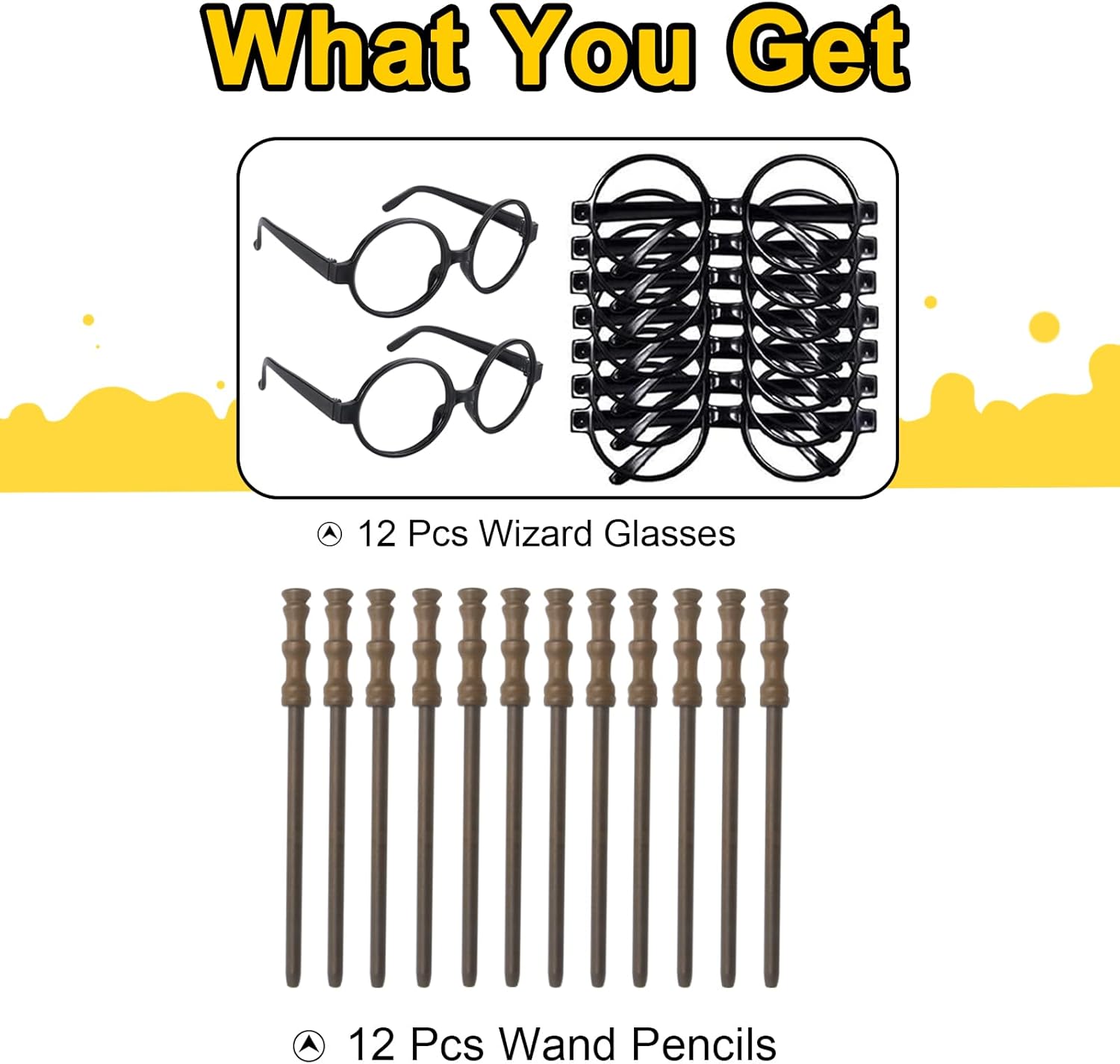 Col-Pary Cosplay Party Supplies Set - 12pcs Wand Pencil and Black Glasses