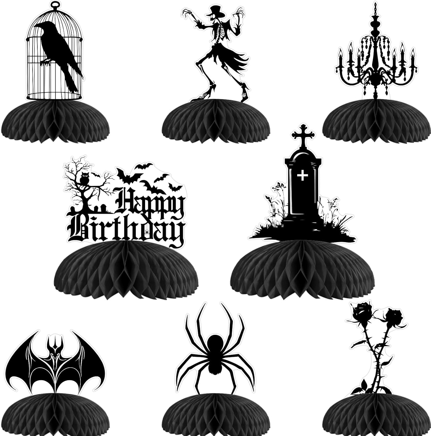 Cheereveal 8Pcs Gothic Black Honeycomb Centerpieces