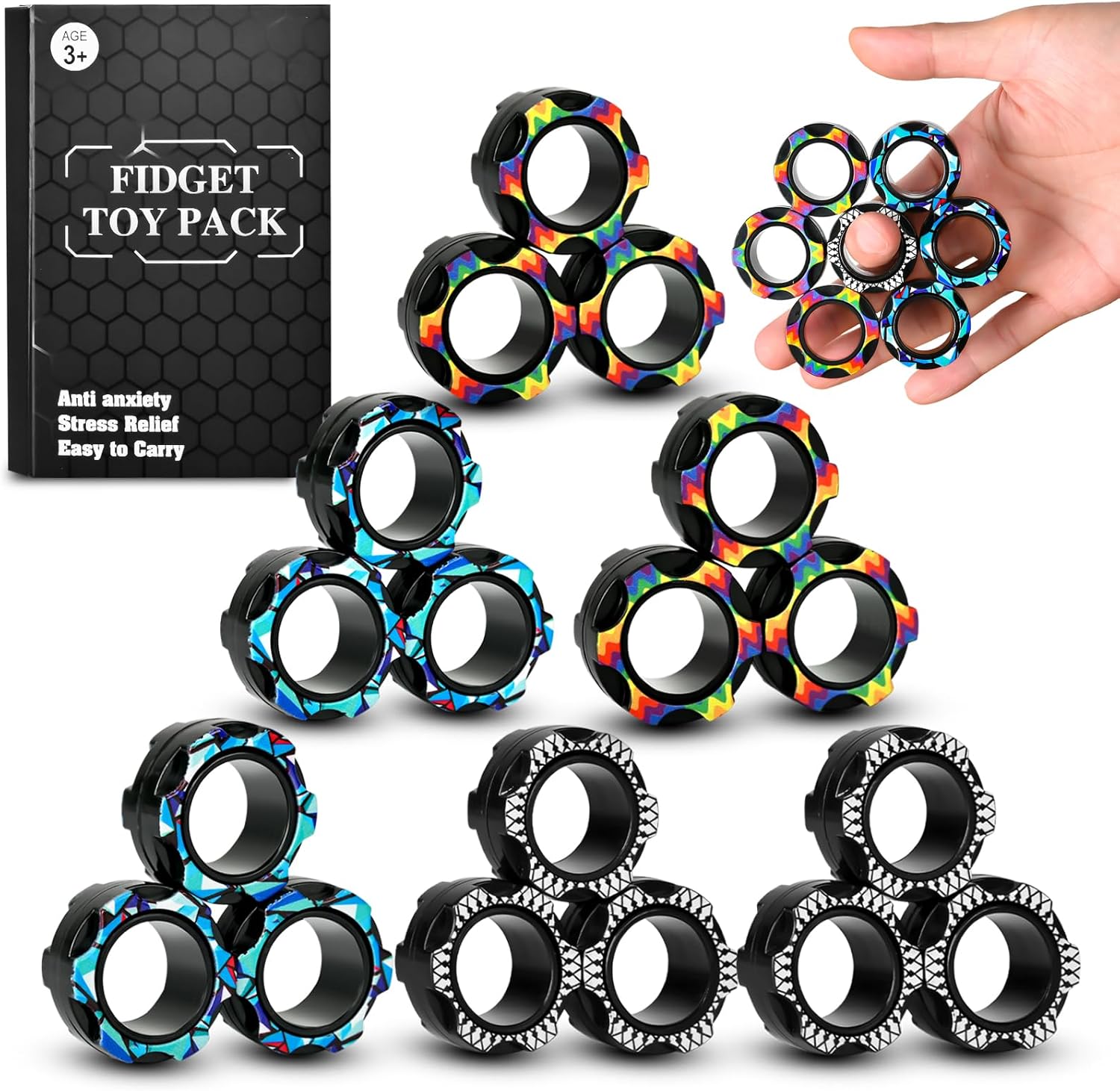 18PCS Magnetic Fidget Ring Set for Adults and Kids