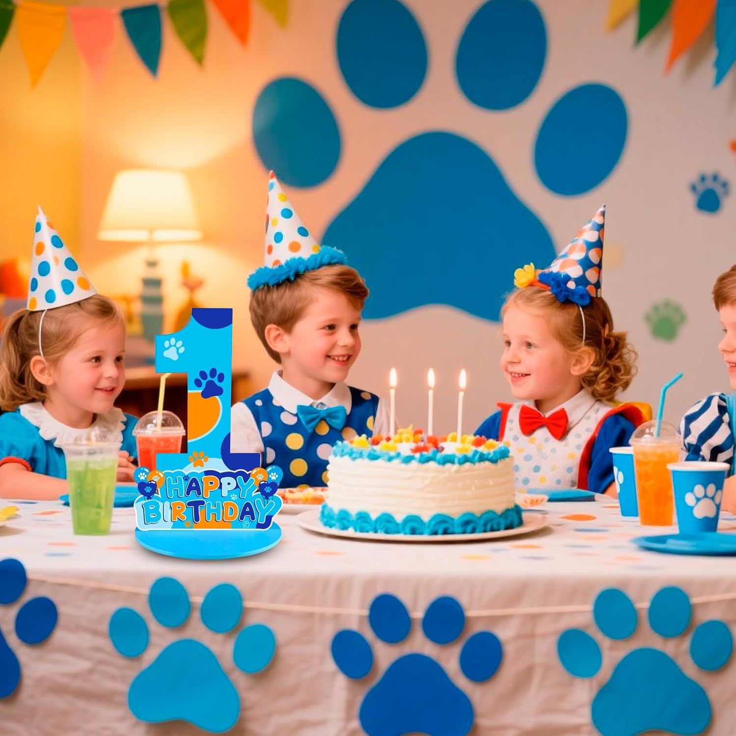 Dog Paw 1st Birthday Centerpiece Number Sign Decorations