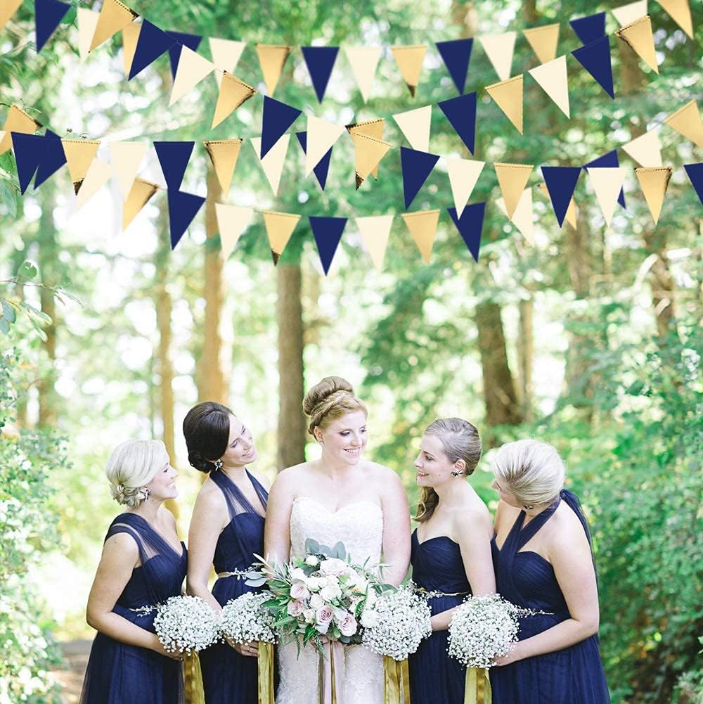 30 Ft Navy Blue Gold and Beige Party Bunting Flags