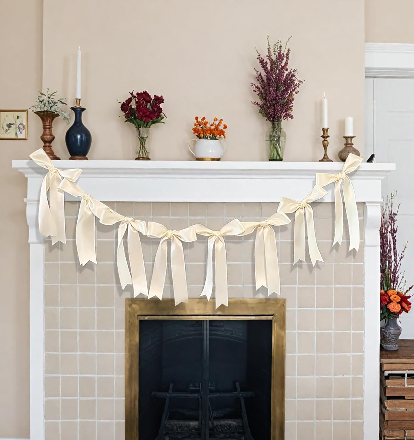 White Bow Garland for Bachelorette Party Decor