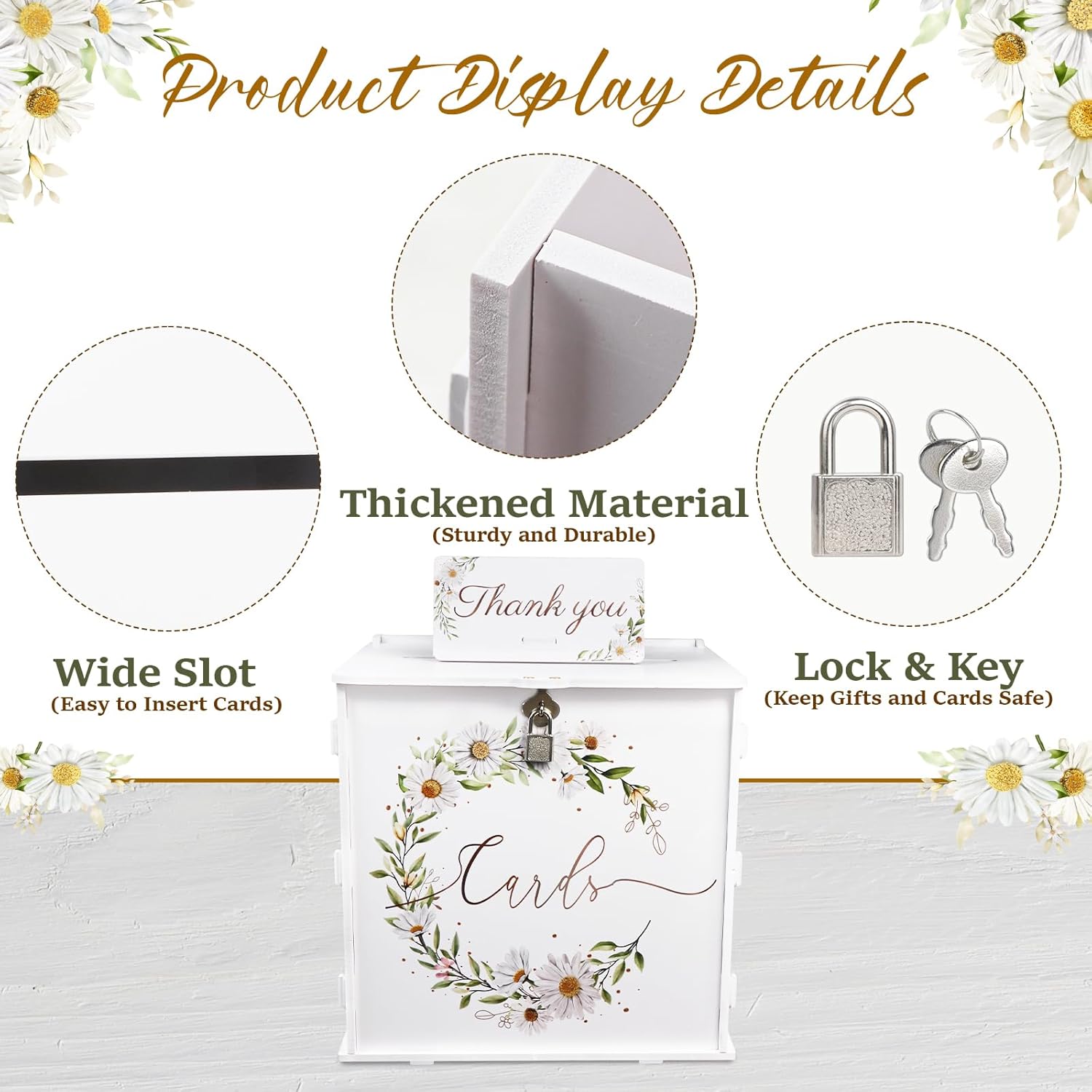 OurWarm White Daisy Wedding Card Box with Lock