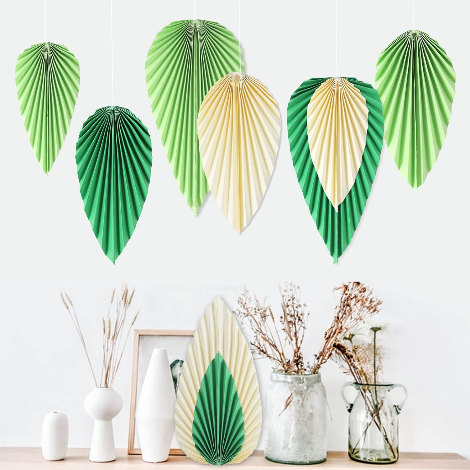 SUNBEAUTY Paper Fans Set of 9 Decor Green