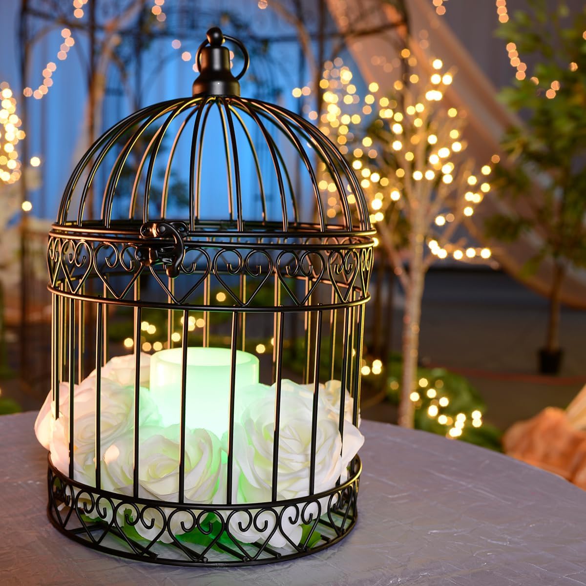 Andersons Decorative Black Wire Birdcage Wedding Centerpiece