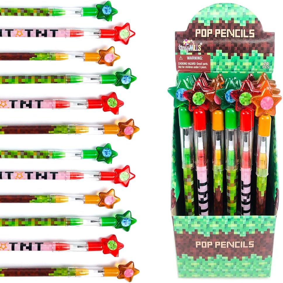 Tinymills 24 Pcs Pixel Miner Themed Pencils