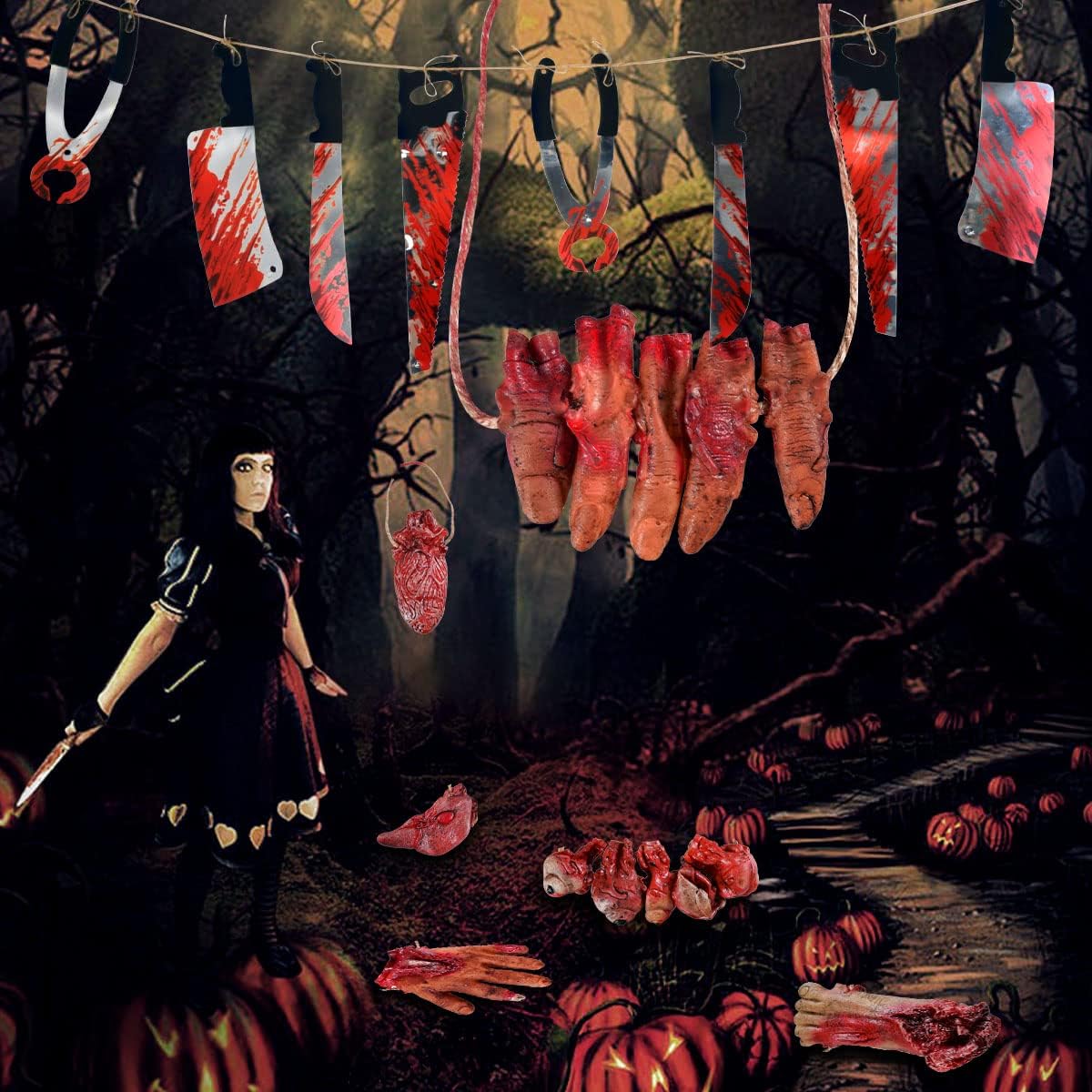 Halloween Blood Weapon Garland Props 6pcs Body Parts