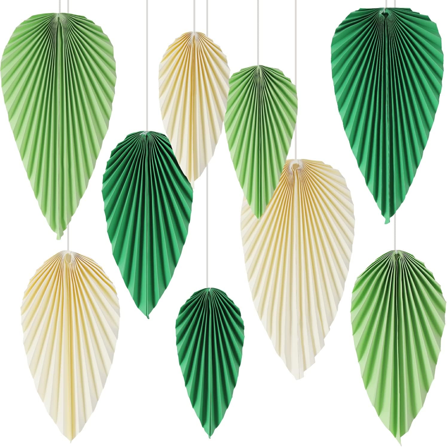SUNBEAUTY Paper Fans Set of 9 Decor Green