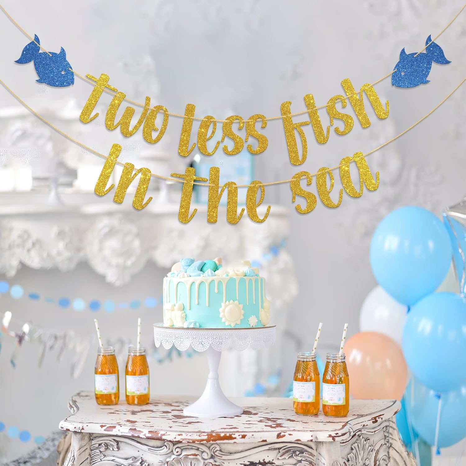 Gold Glitter Two Less Fish in the Sea Banner