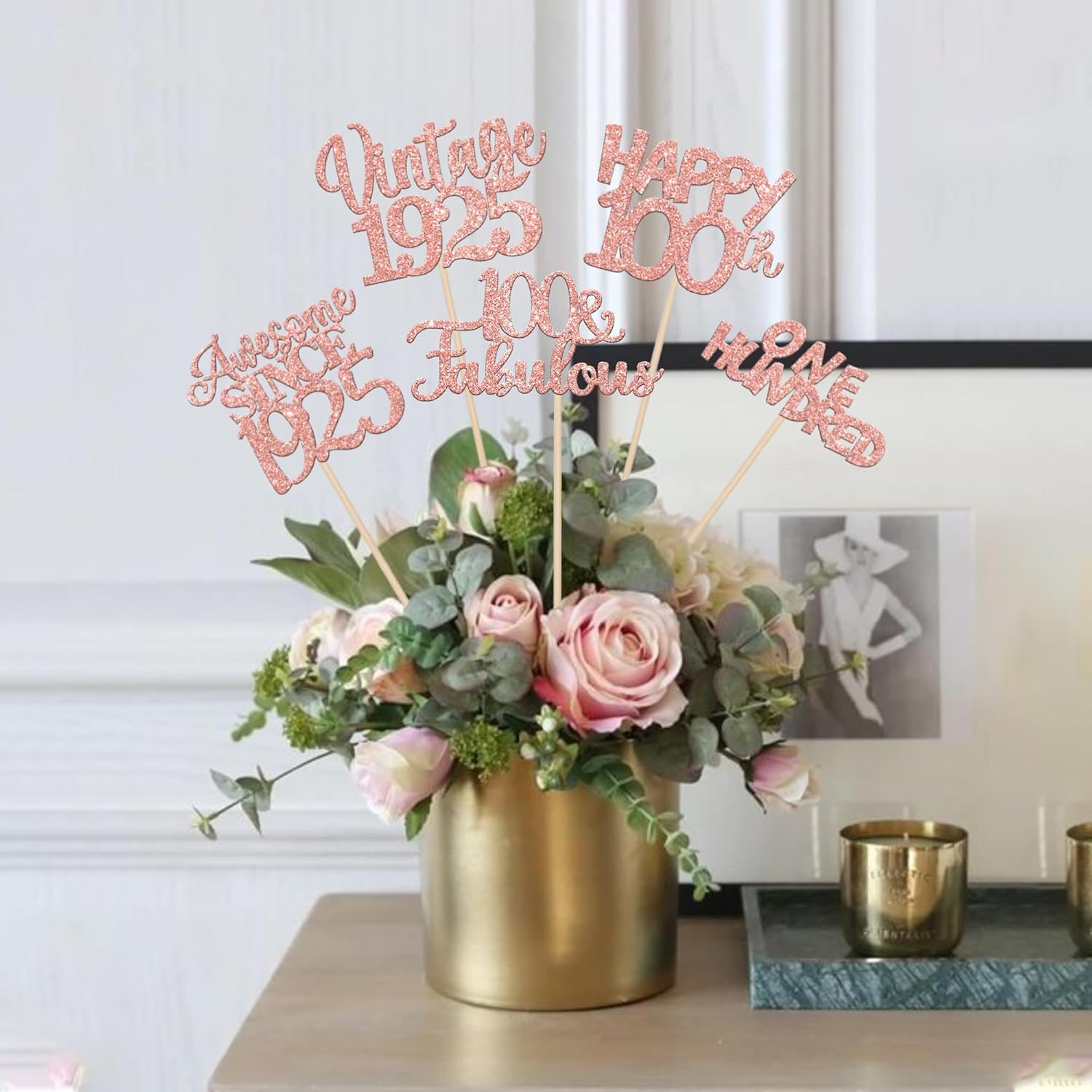 15PCS Rose Gold Birthday Centerpiece Sticks