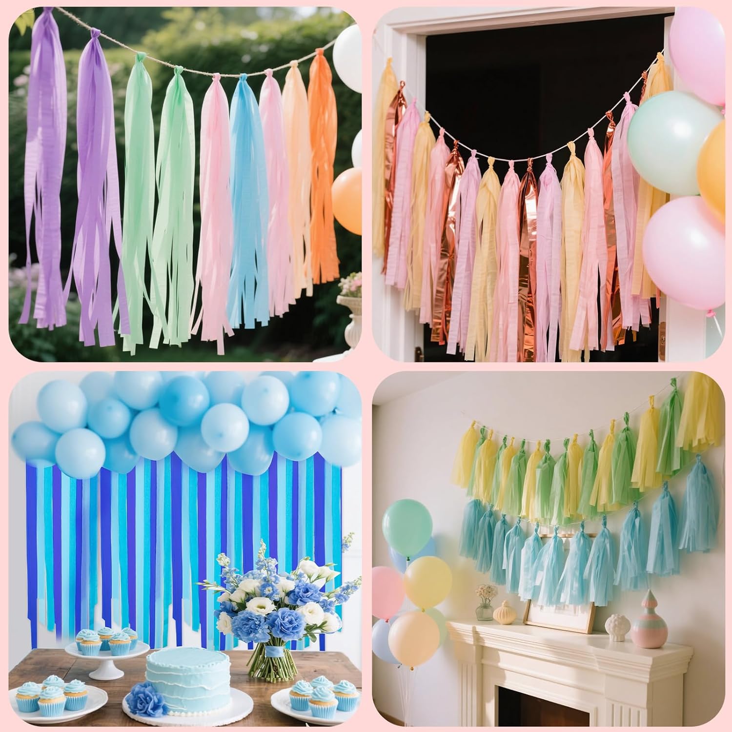 Riqiaqia Streamers Party Decorations 8 Rolls Purple Blue Mint White