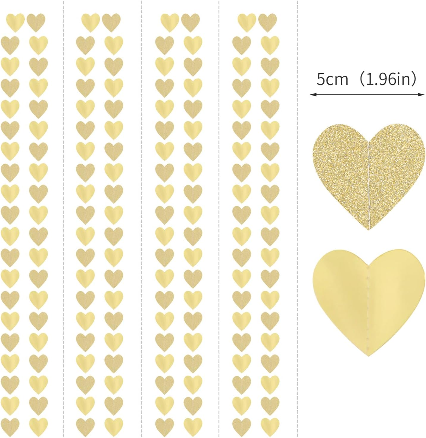 Glitter Champagne Gold Heart Garland 52ft Hanging Streamers Decor