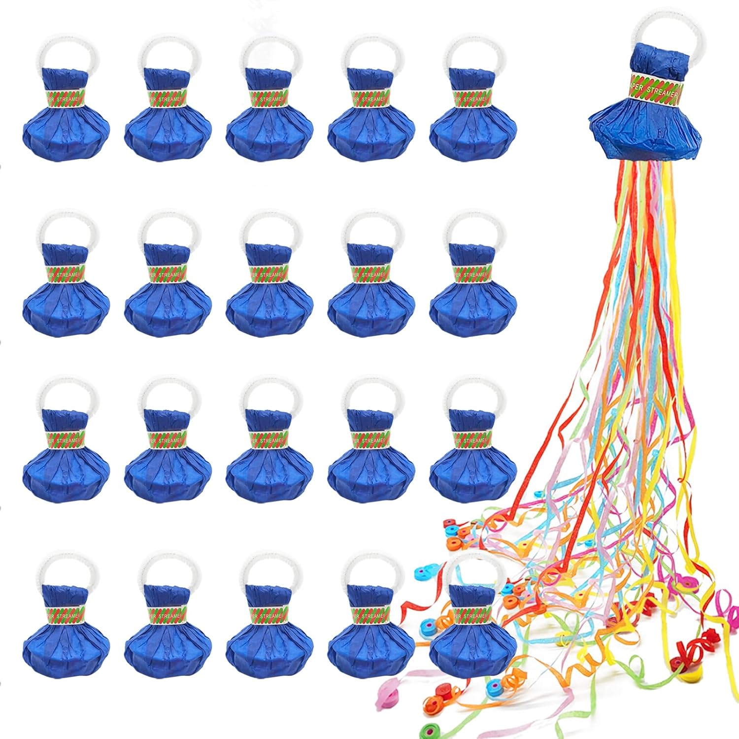 20 Pack No Mess Streamers for Birthday Wedding Party Celebration Blue