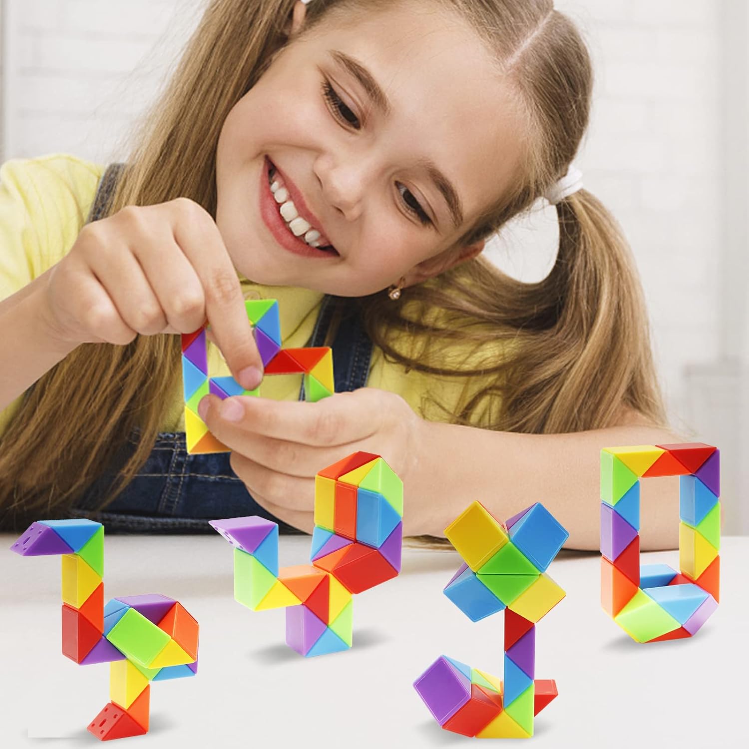 Ganowo 30 Pack Rainbow Fidget Snake Puzzle Toy