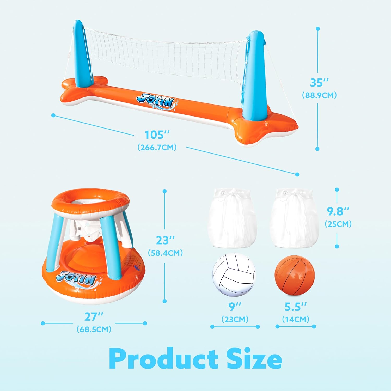 JOYIN Inflatable Pool Float Set with Volleyball Net and Basketball Hoops