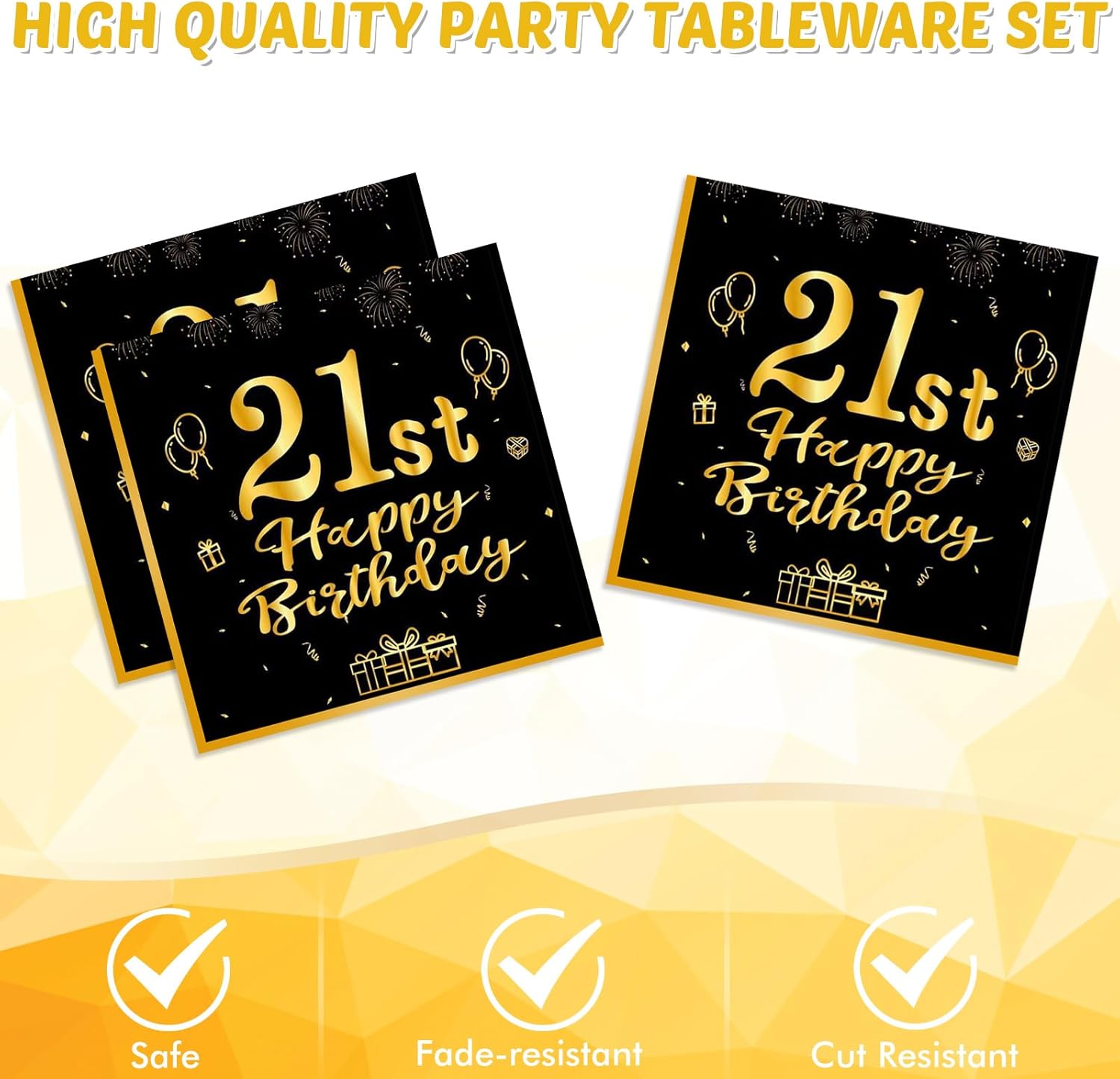 40 Pcs 21st Birthday Black Gold Tableware Set