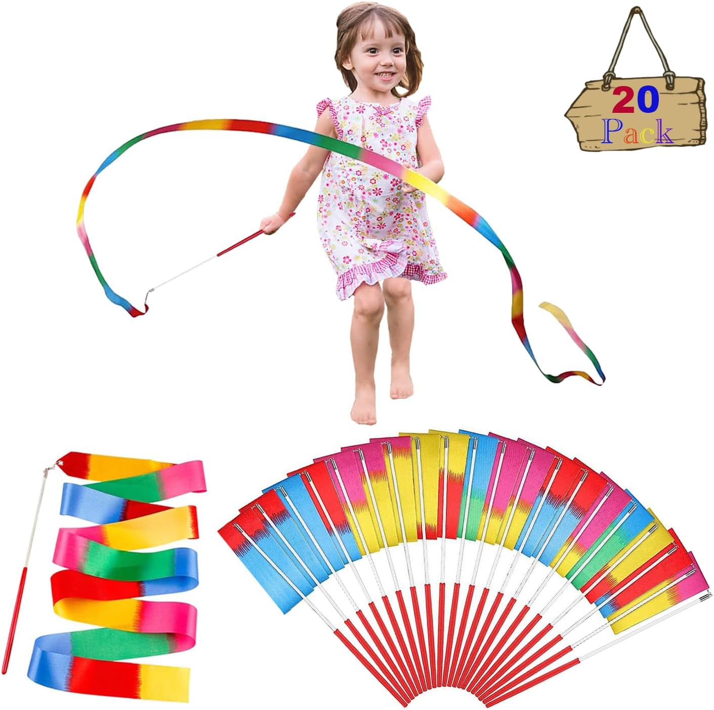 20Pack Rainbow Ribbon Streamers for Kids Party Supplies
