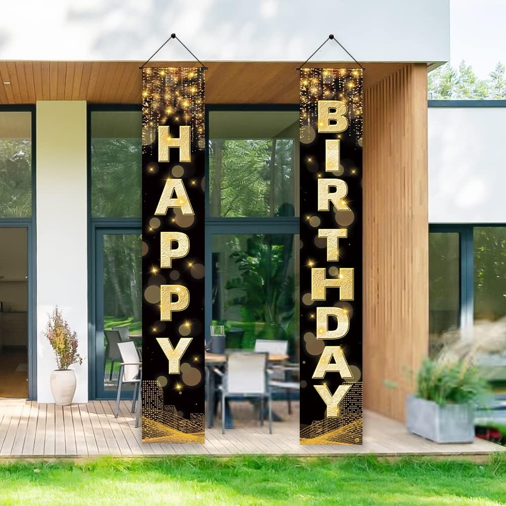 Happy Birthday Decorations Banner - Black Gold 72 x 12 Inch