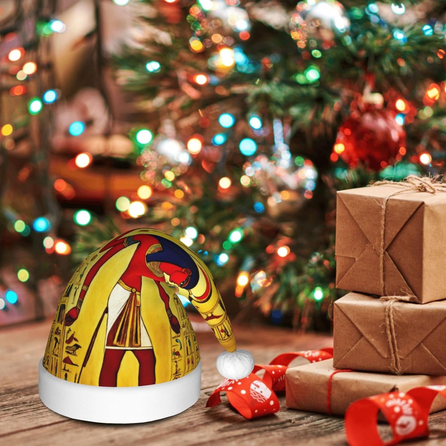 Ancient Egypt Design Christmas Santa Hat Plush for Adults