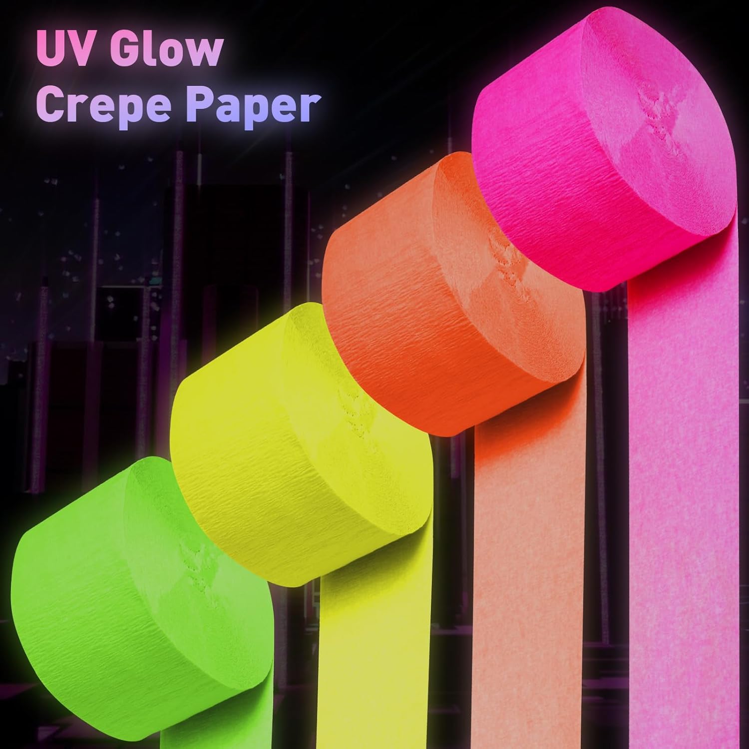 Neon Streamers Glow in The Dark Crepe Paper Set