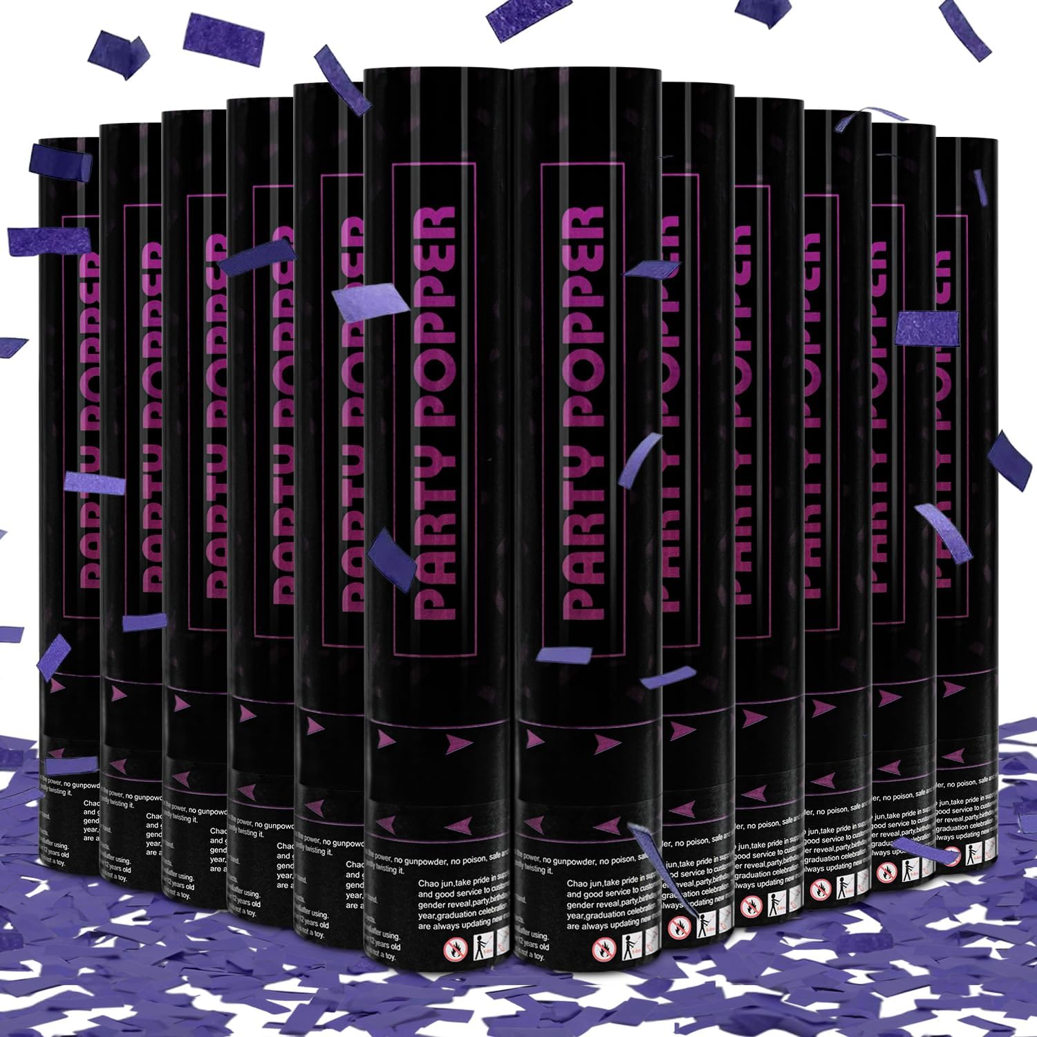 Purple Confetti Poppers 12 Pack Cannon for Parties