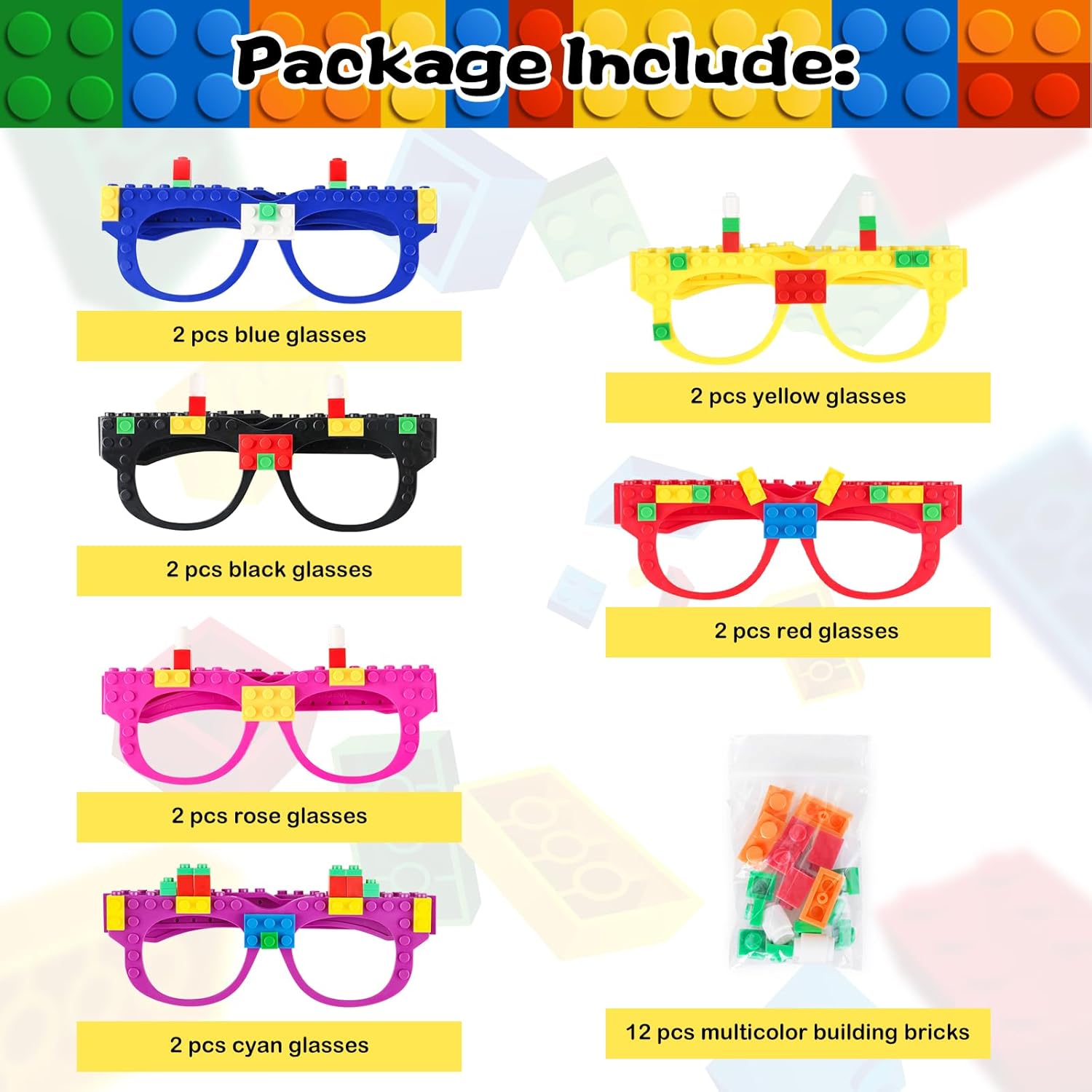 12 Pcs Building Bricks Glasses for Kids Birthday Party Favors