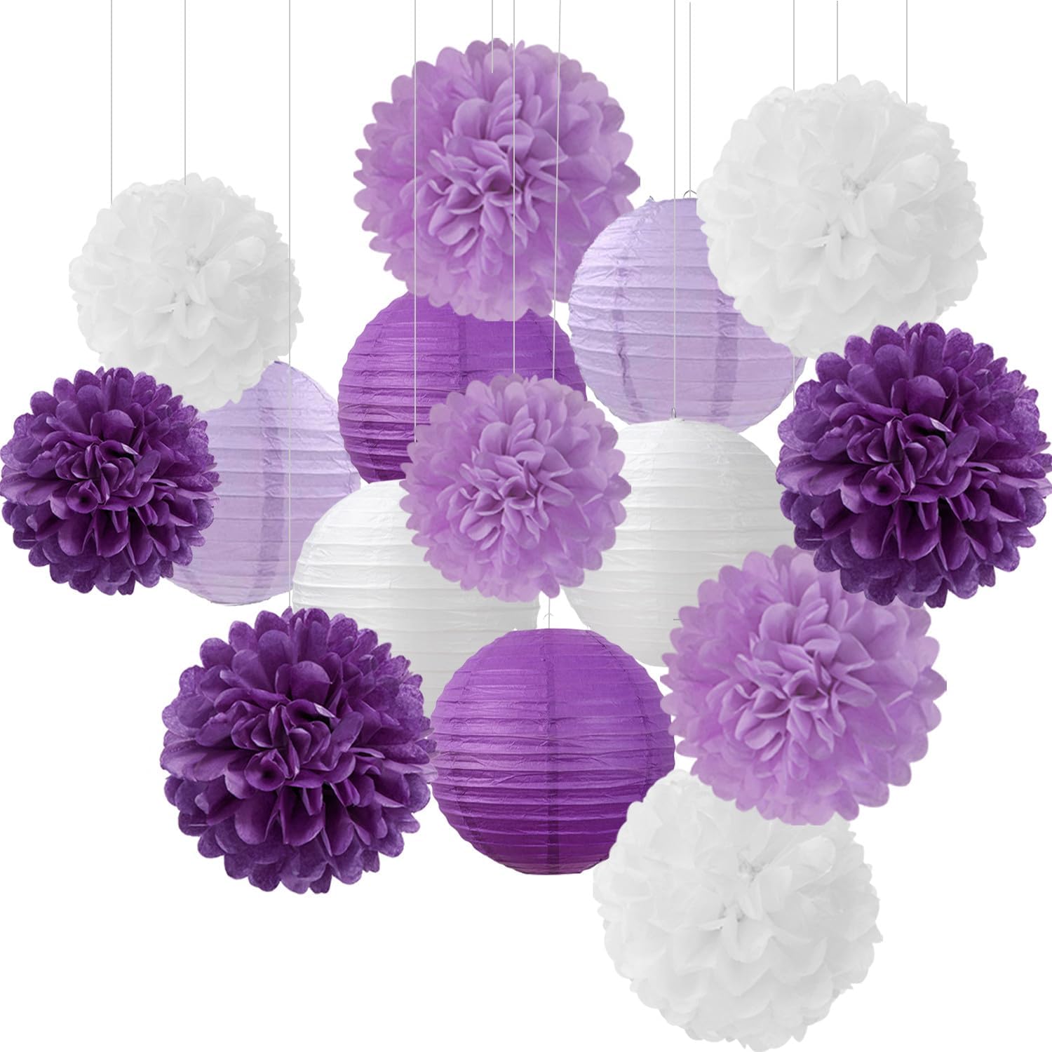 Purple White Lavender Decorations 15PCS Party Kit