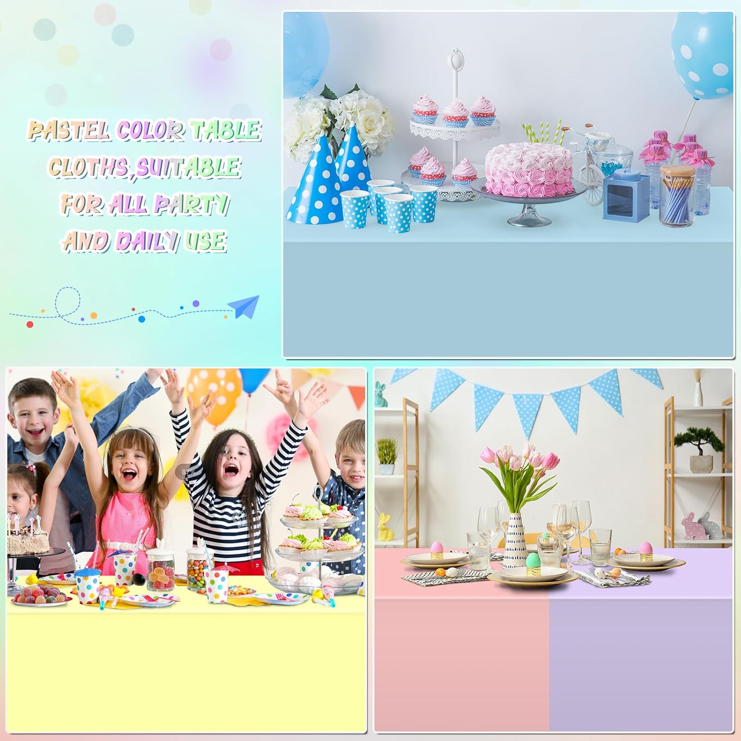 6Pcs Pastel Rainbow Plastic Tablecloths for Parties