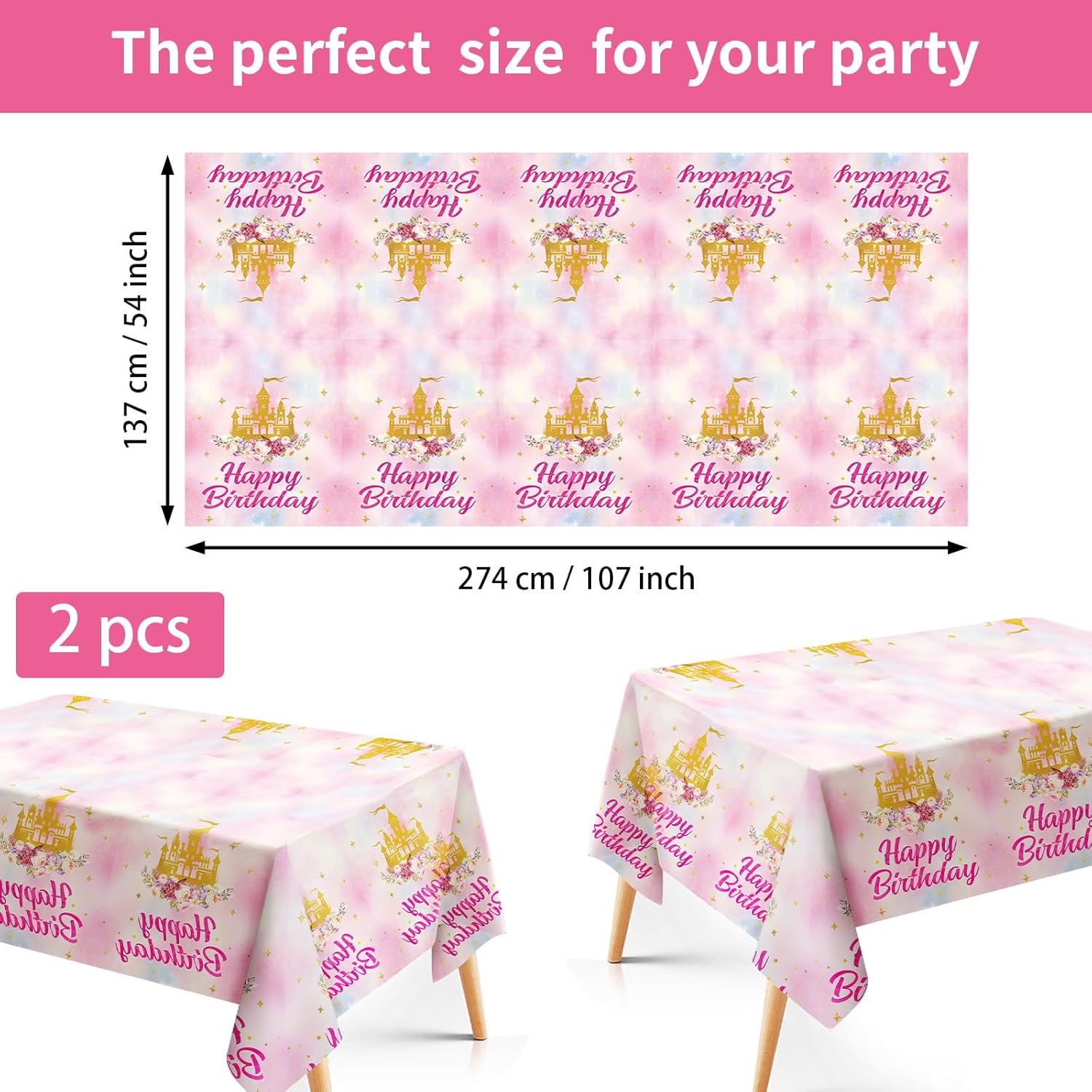 98 Pcs Princess Birthday Party Set Plates Napkins Tableware for 24 Guests