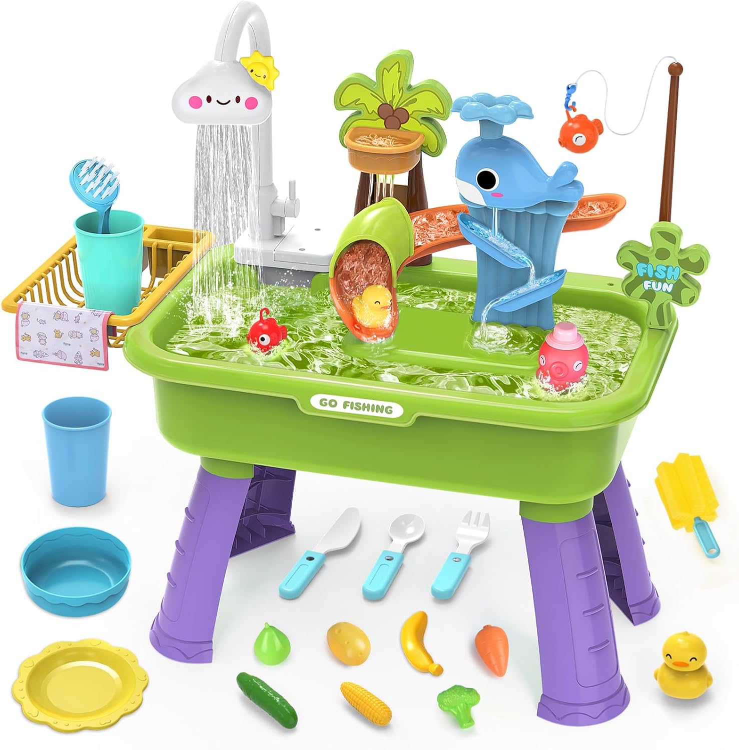 Water Table for Toddlers 1-3 with Pump and Fishing Game
