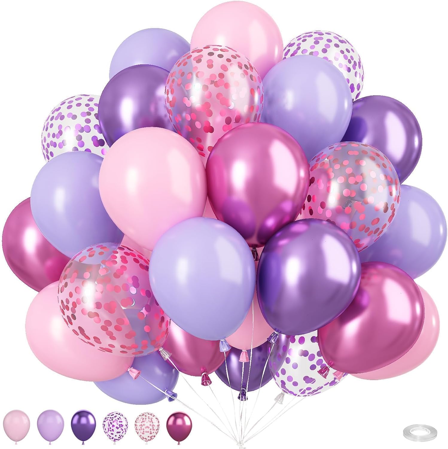 Biapian 50PCS 12 Inch Pink Purple Balloons Set
