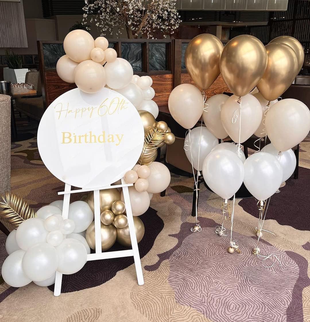 White Gold Balloons Set 60 Pcs 12 Inch Party Decor