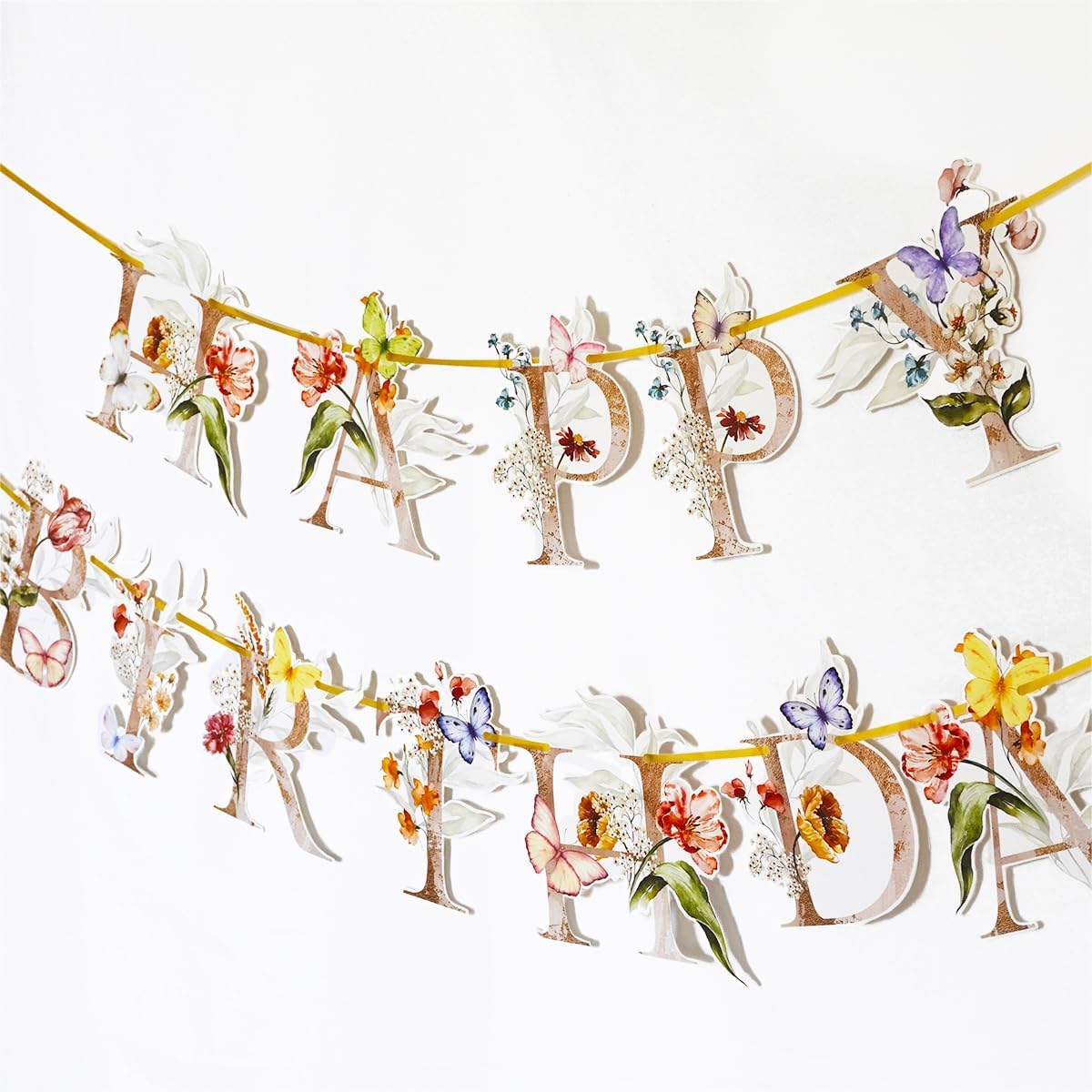 Flower Butterfly Happy Birthday Banner for 1st to 70th Birthday Party