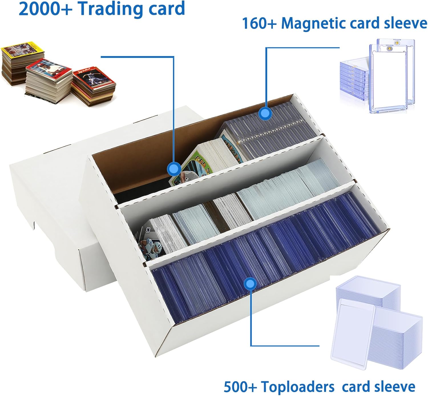 MZONGZI Sports Card Storage Box 2400 Count with 8 Dividers