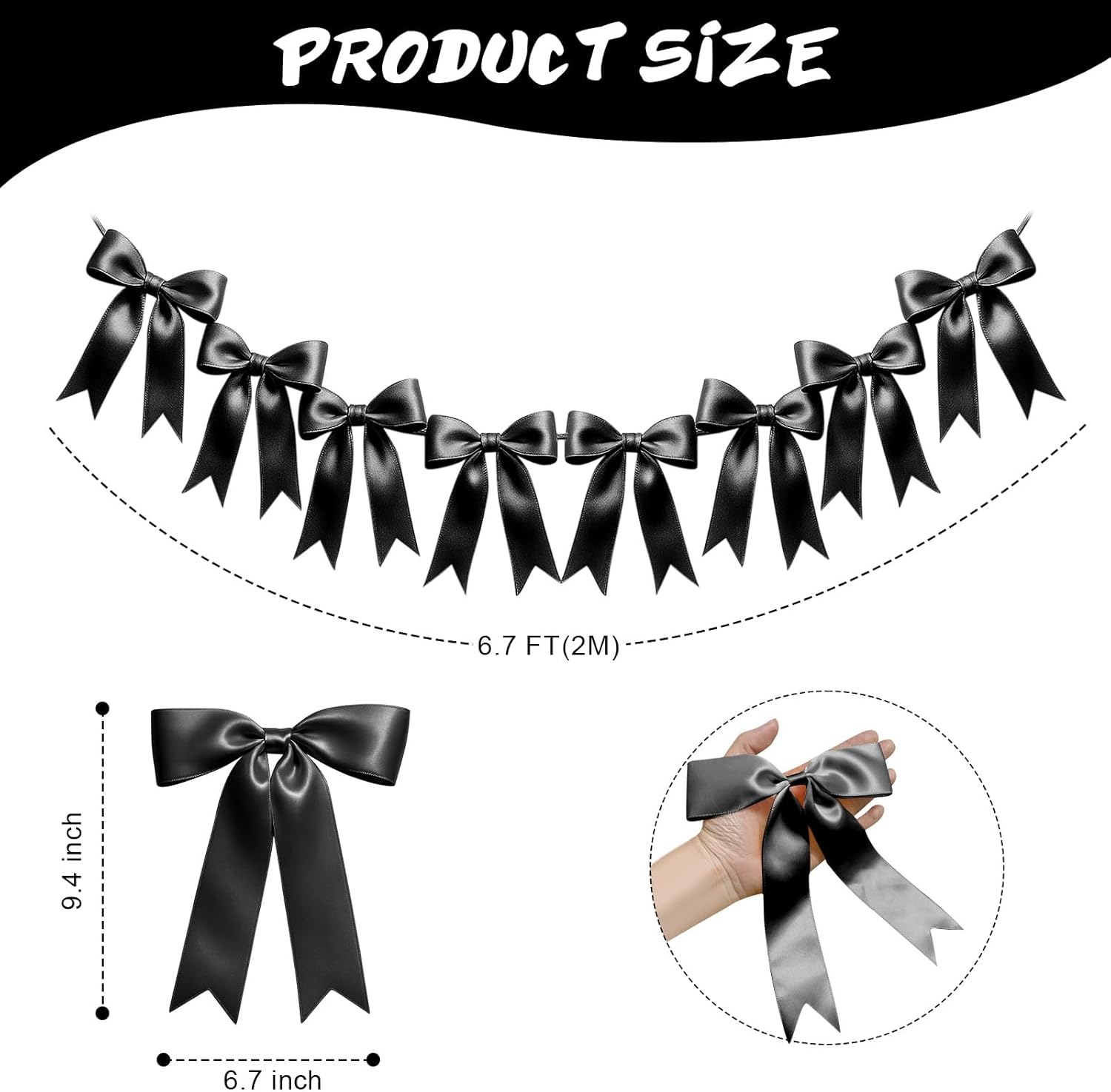 Eonsui 16PCS Black Bow Garland Pre-Strung Decor