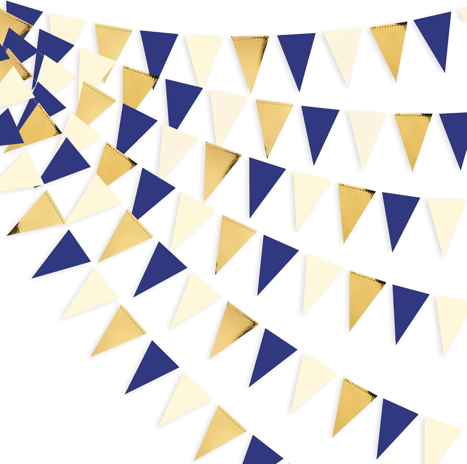 30 Ft Navy Blue Gold and Beige Party Bunting Flags