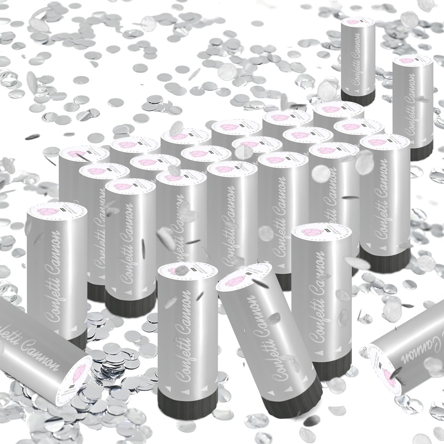 Silver Confetti Poppers 24 Pack for Parties
