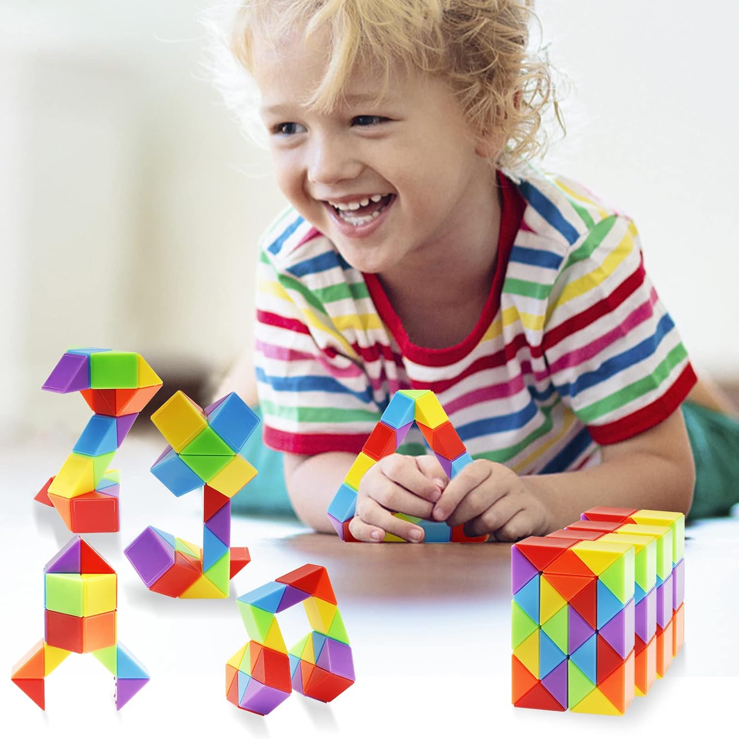 Ganowo 30 Pack Rainbow Fidget Snake Puzzle Toy