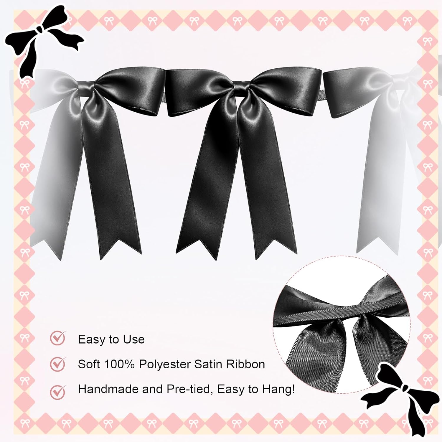 Eonsui 16PCS Black Bow Garland Pre-Strung Decor