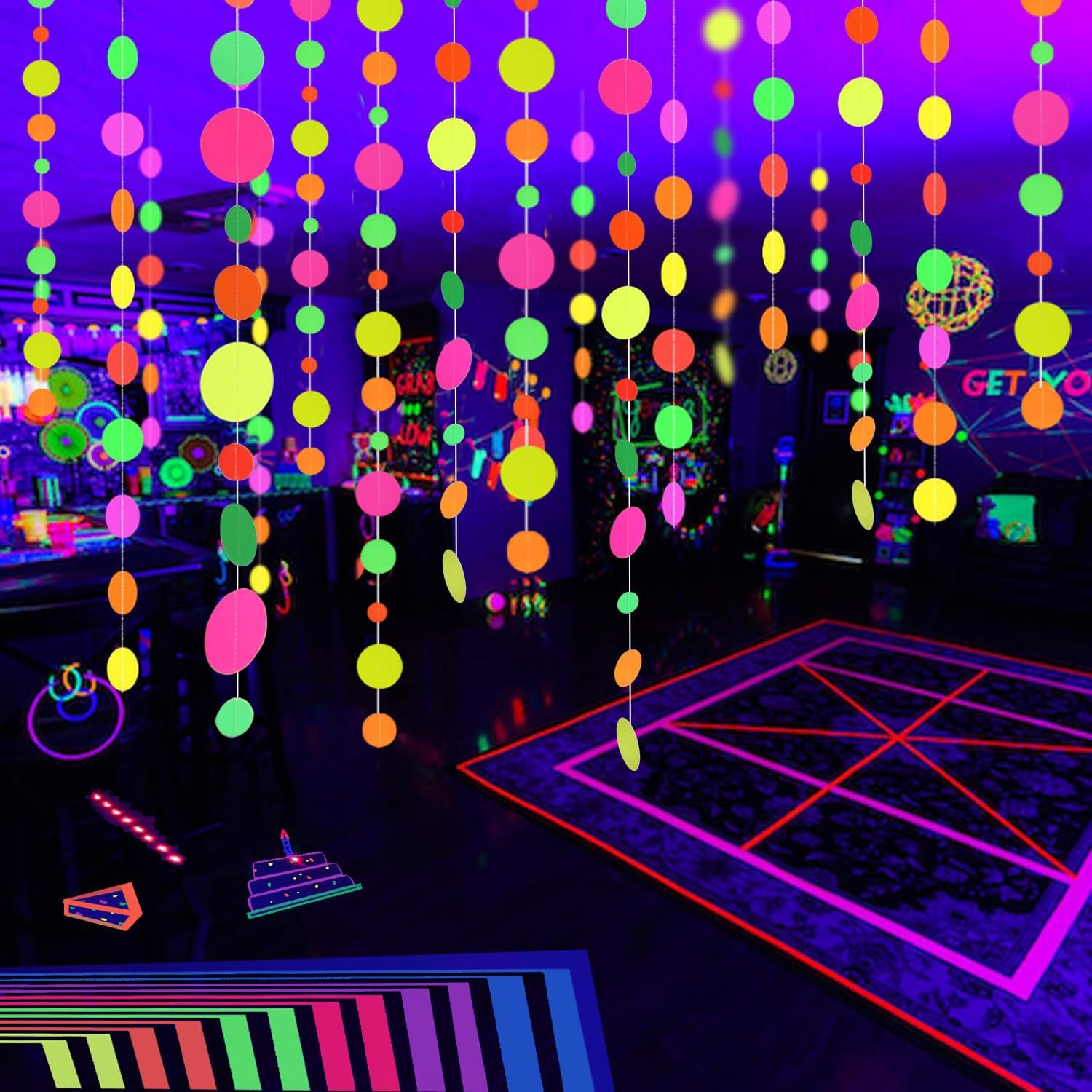 115 Feet UV Neon Garland Streamers for Black Light Parties