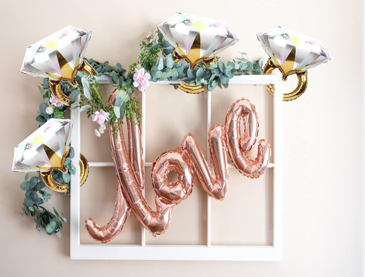 4pcs Diamond Engagement Ring Mylar Balloons for Wedding Parties