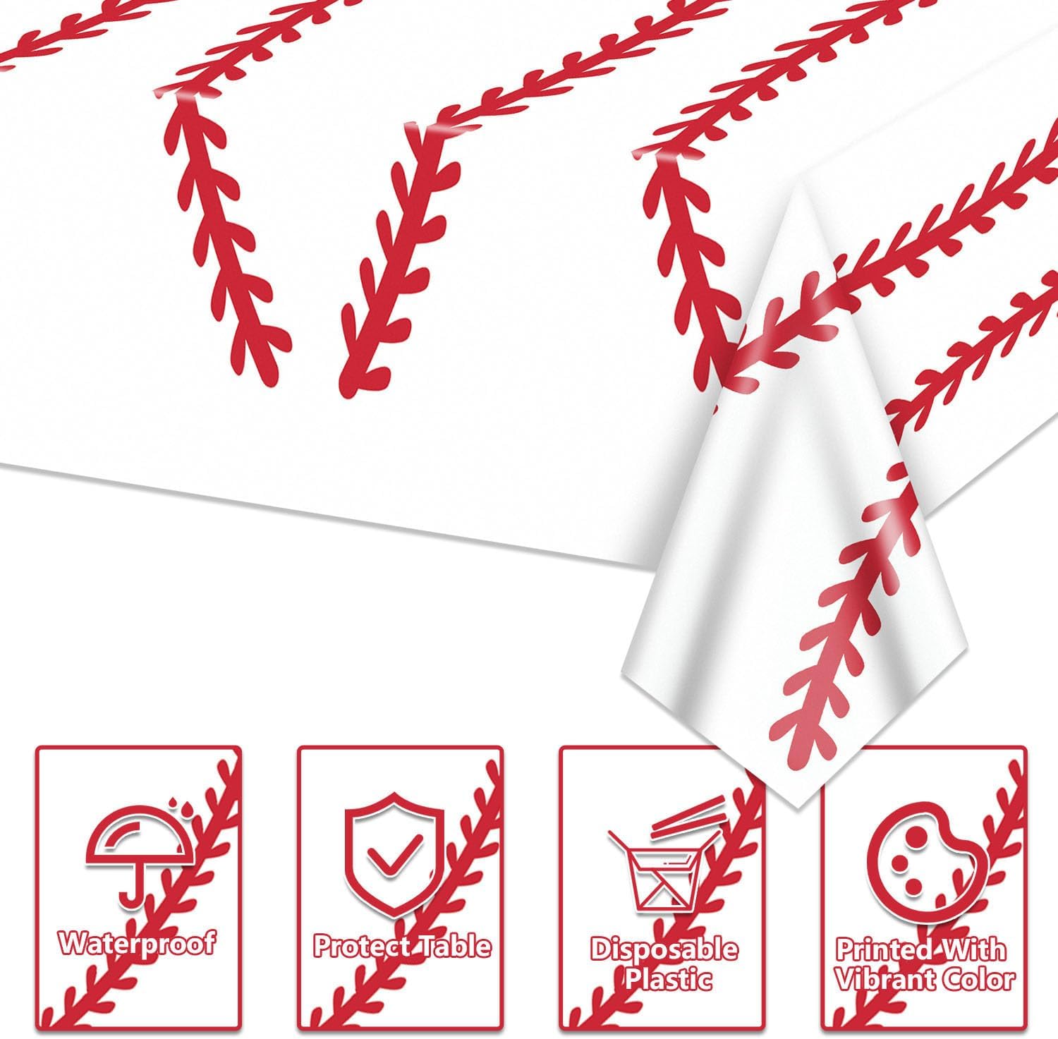 4 Pack Baseball Tablecloths - Rectangular Sports Party Covers for Kids