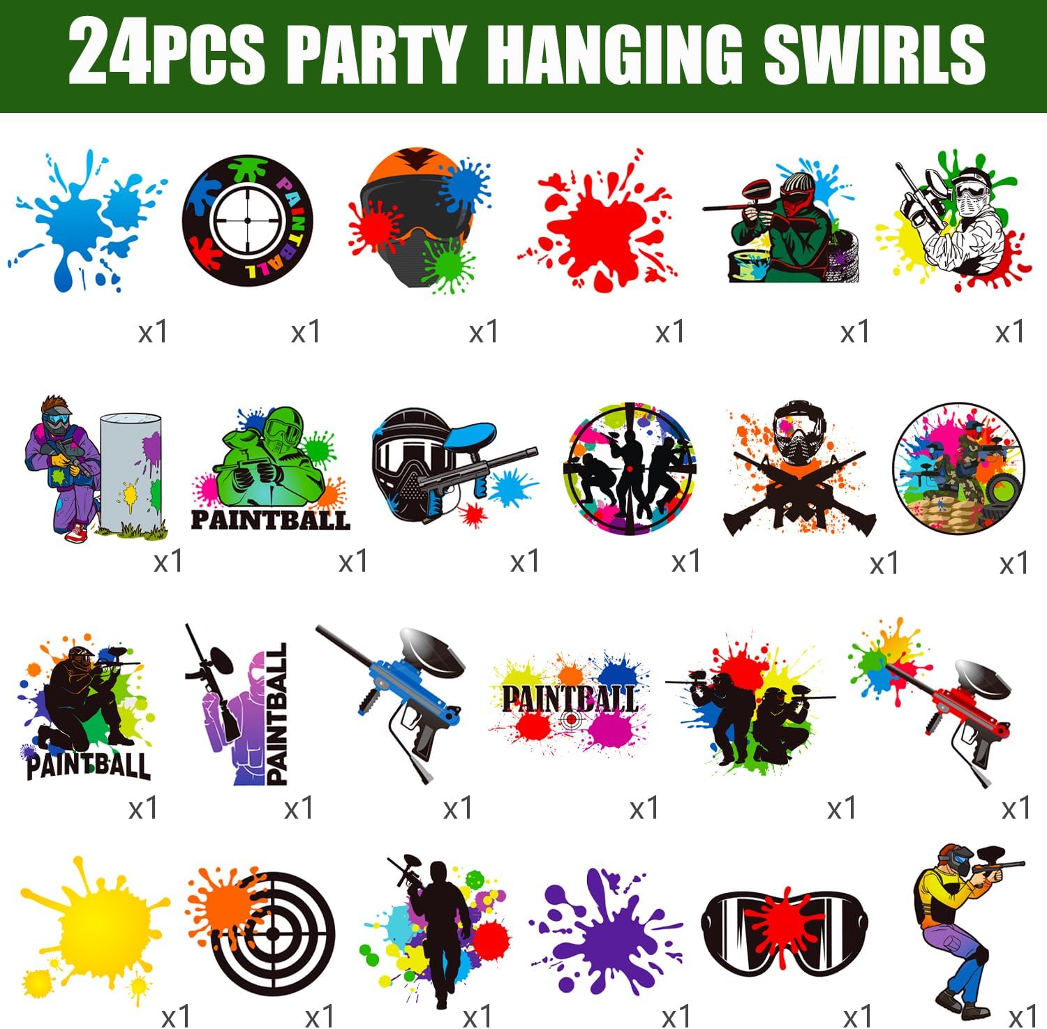 Paintball Party Hanging Swirls 24PCS Decorations