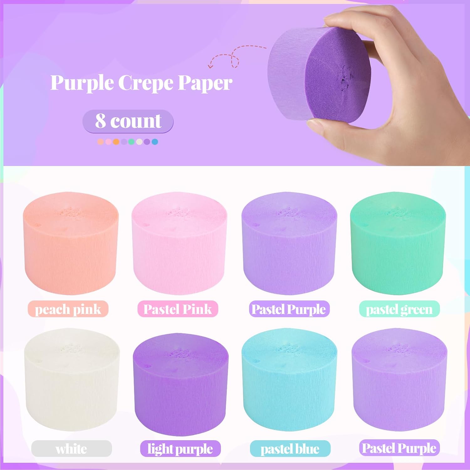 Riqiaqia Streamers Party Decorations 8 Rolls Purple Blue Mint White