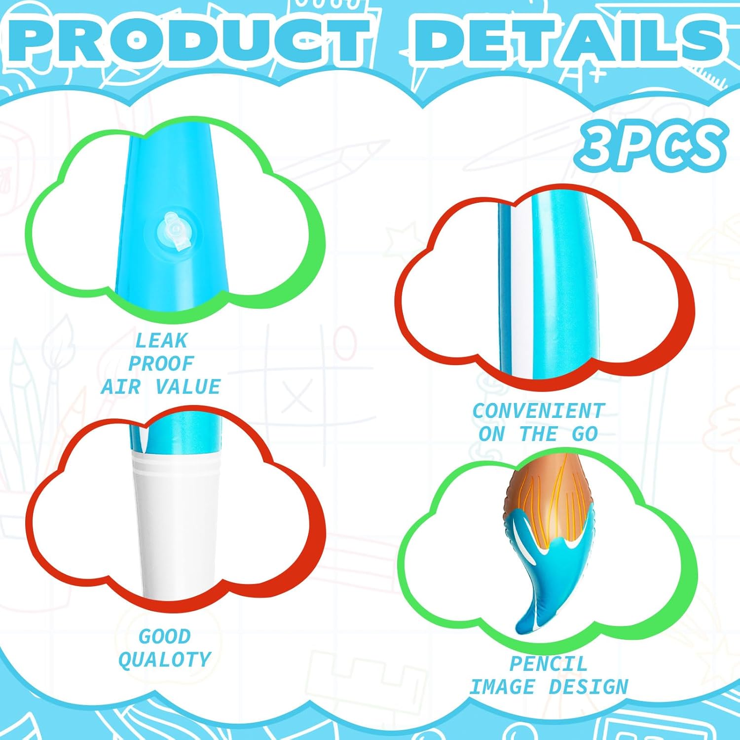 3 Pcs Inflatable Paint Brushes for Birthday Party Decorations
