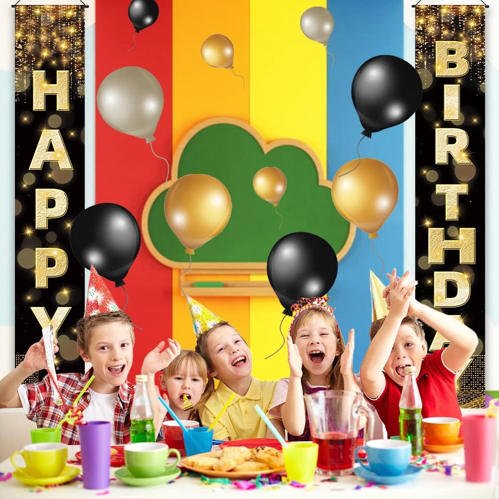 Happy Birthday Decorations Banner - Black Gold 72 x 12 Inch