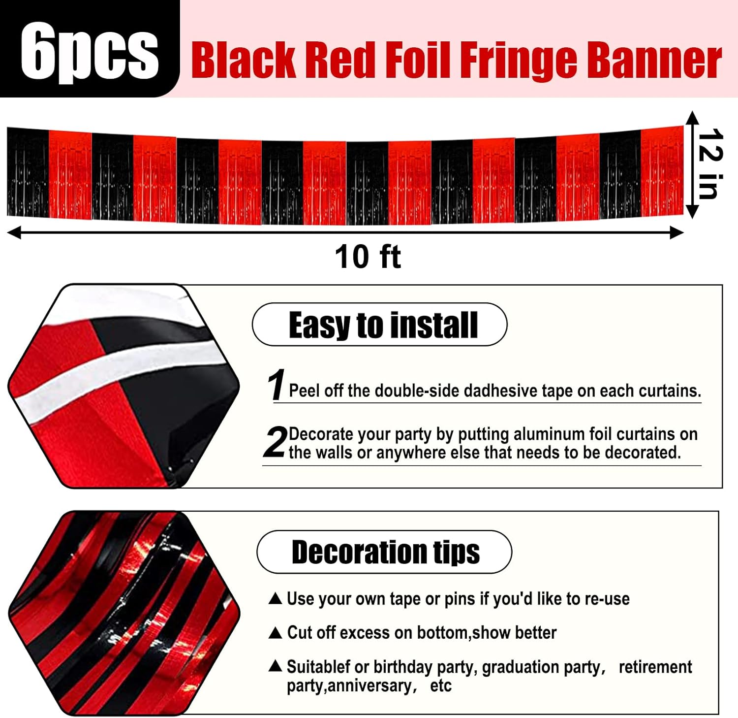 6 Pack 10 Feet Metallic Tinsel Streamers Garland