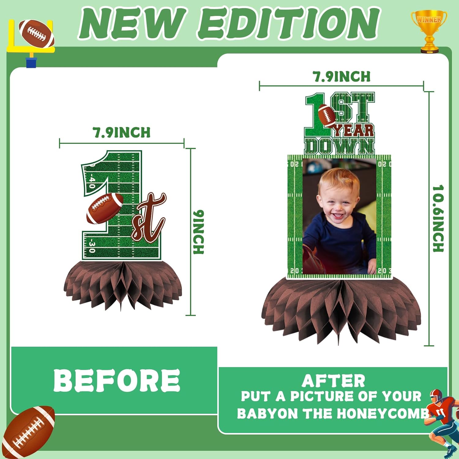 First Year Down Football Honeycomb Centerpieces