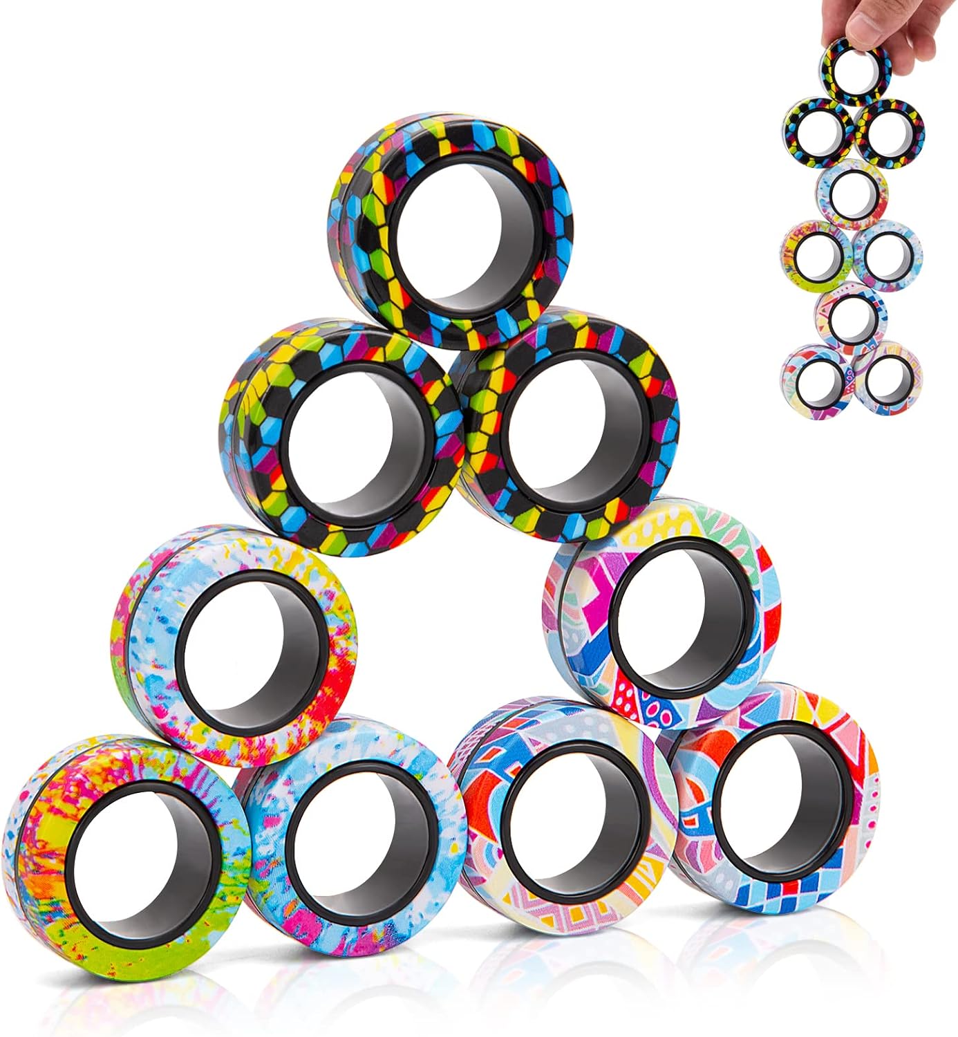 9Pcs Magnetic Fidget Rings Toy Set for Adults and Kids